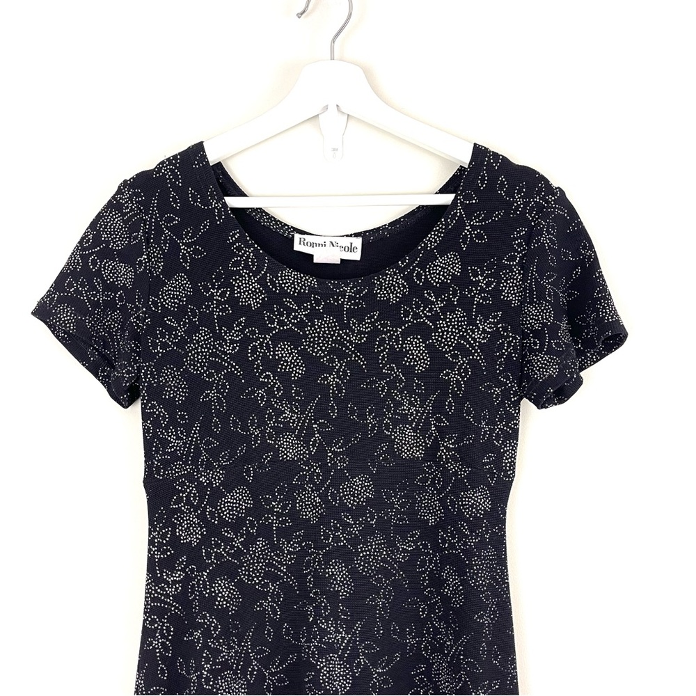 Vintage Ronni Nicole Sparkle Floral Empire Waist Midi Length Dress - Picture 4 of 7